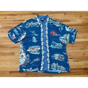 Jams World Men's Button Shirt Hawaiian XL Florida Map Cruise 50 Years USA